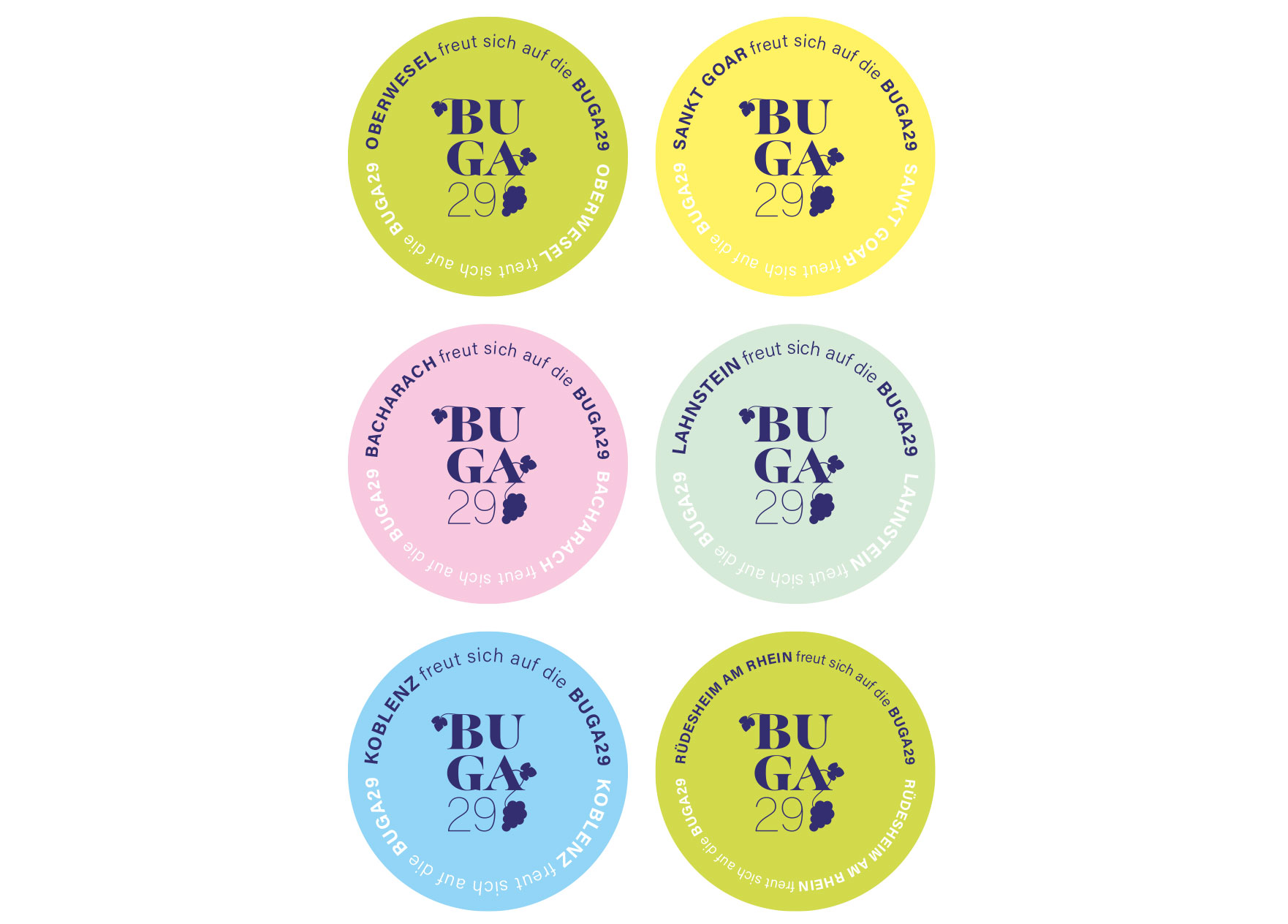 sliderimage-Die Sticker sind in den Farben des Corporate Designs der BUGA29 gestaltet